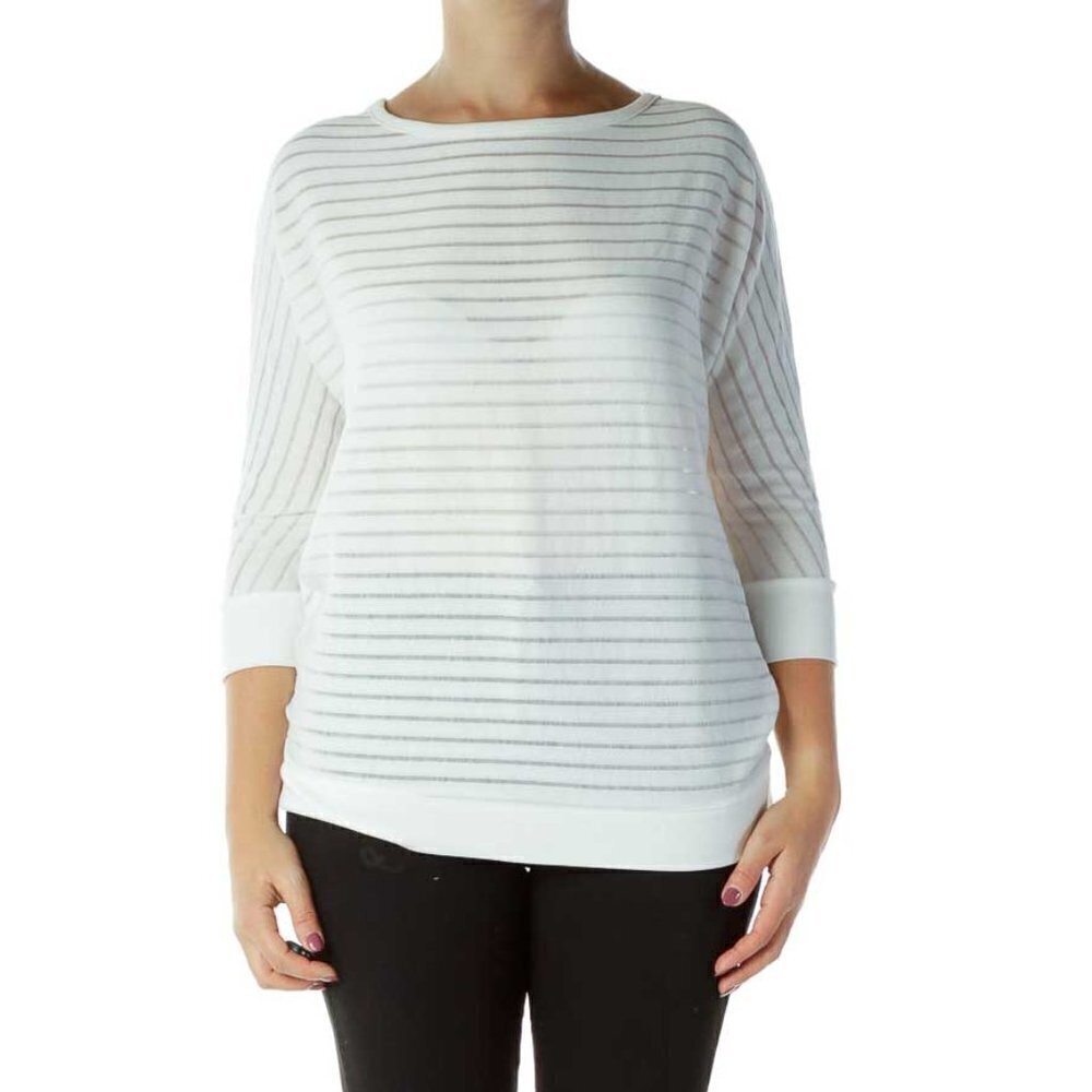 Jones New York White Stripe Textured Top
